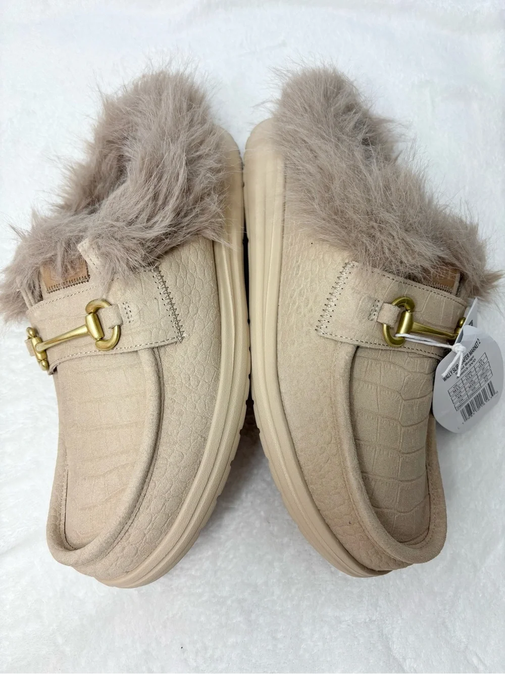 The Dude Wally Slip Loafer Beige Faux Fur Mule Loafers Men size 11‎ NEW